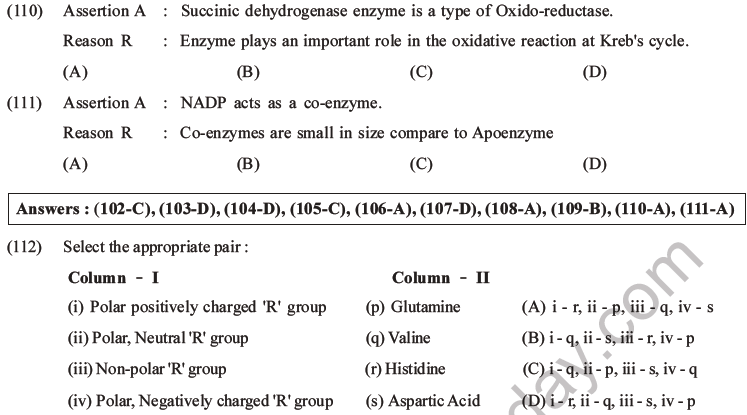 NEET Biology Biomolecules MCQs Set D, Multiple Choice Questions